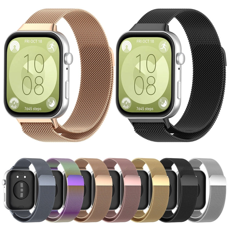 Milanese metal watch band for Huawei Watch Fit3, shown in several colors