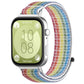 Multicolor nylon hook-and-loop watch band fitted to a smartwatch