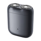Dark grey electric rotary shaver with two round foil cutting heads and power button