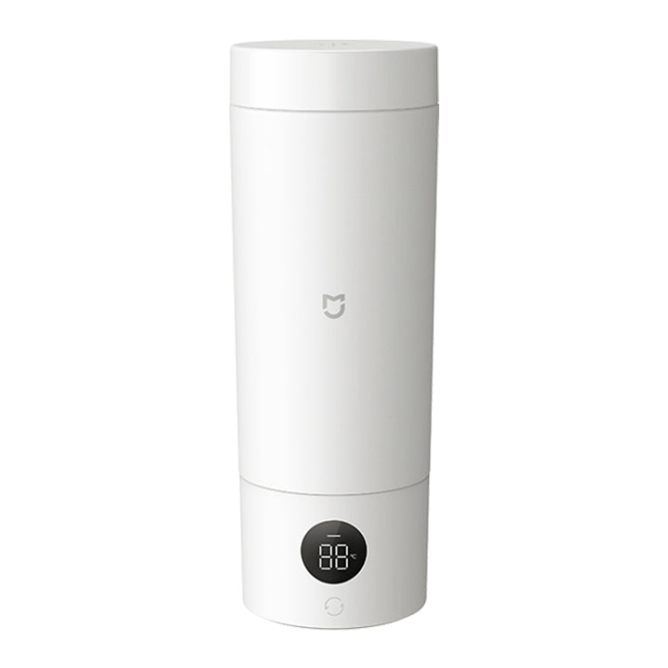 White portable electric heating cup with LED temperature display and control panel