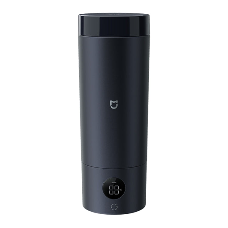 Dark blue portable electric heating cup with LED temperature display and control panel