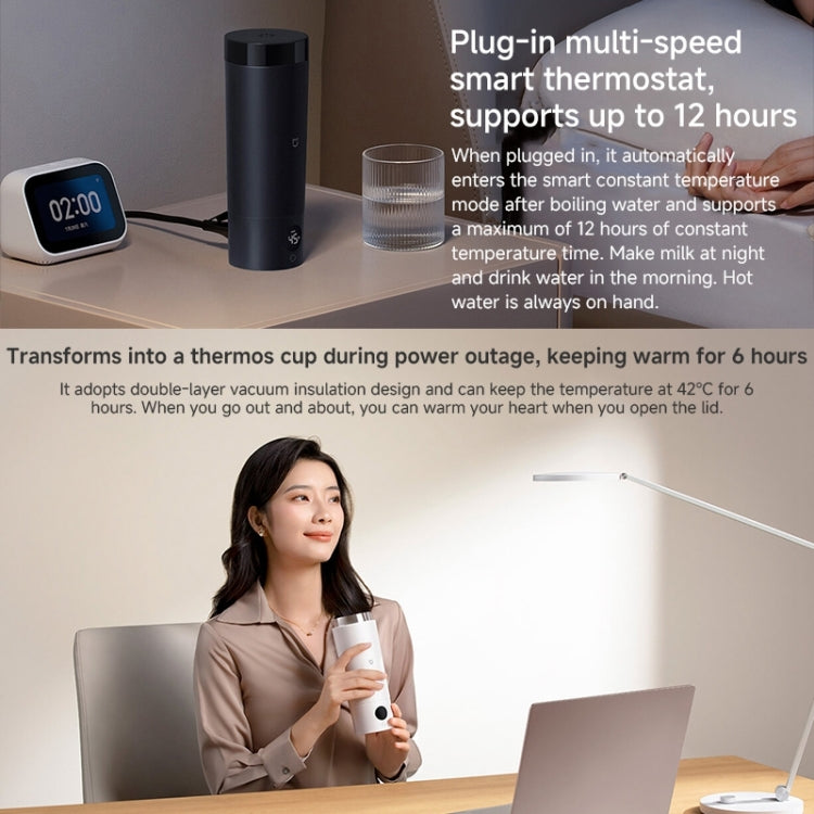 Portable electric heating cup showing LED time/temperature screen on device