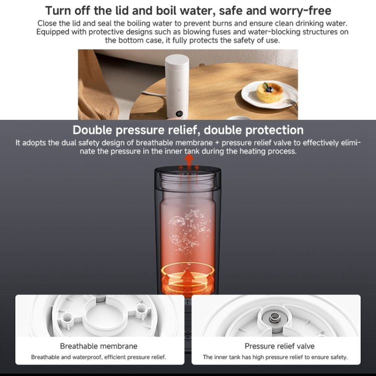 Portable electric heating cup with closed lid and steam-free boiling design