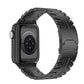 Black titanium steel watch band with a double-lock clasp, fitted to a black smartwatch