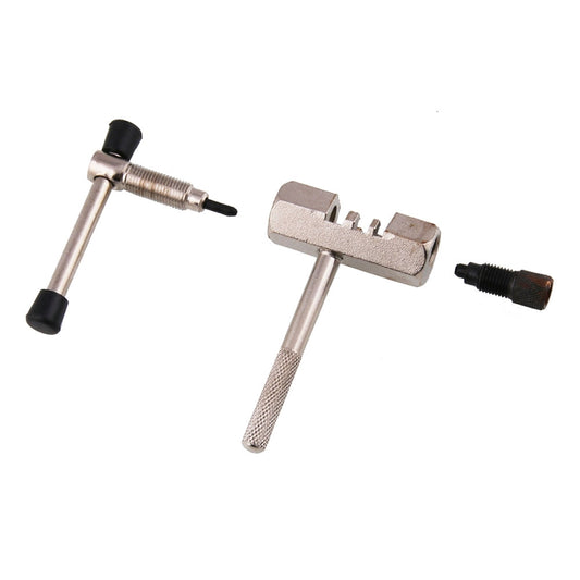 Chain breaker and rivet removal tool with two levers and black end caps