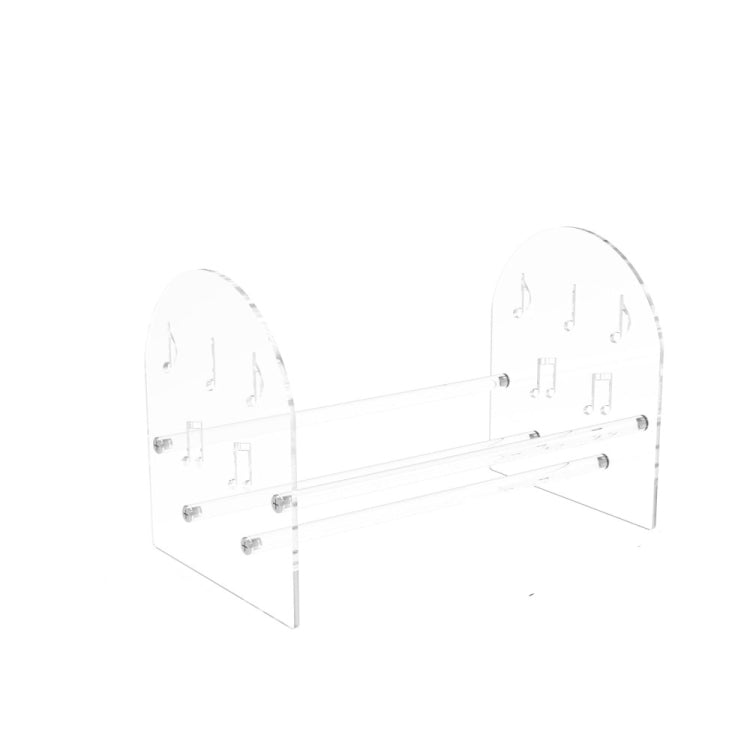 Clear acrylic record stand with two arched holders and silver supports, empty