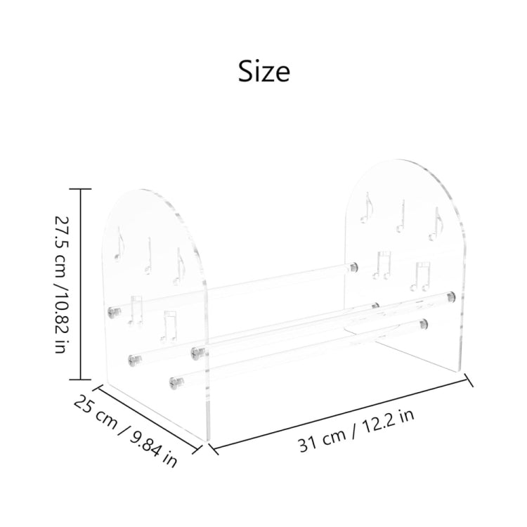 Acrylic record display stand with arched supports, 31 x 25 cm dimensions