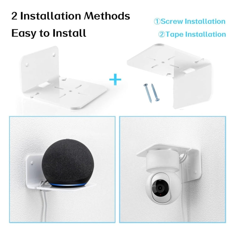 White acrylic wall-mount shelf kit with screw and tape installation pieces