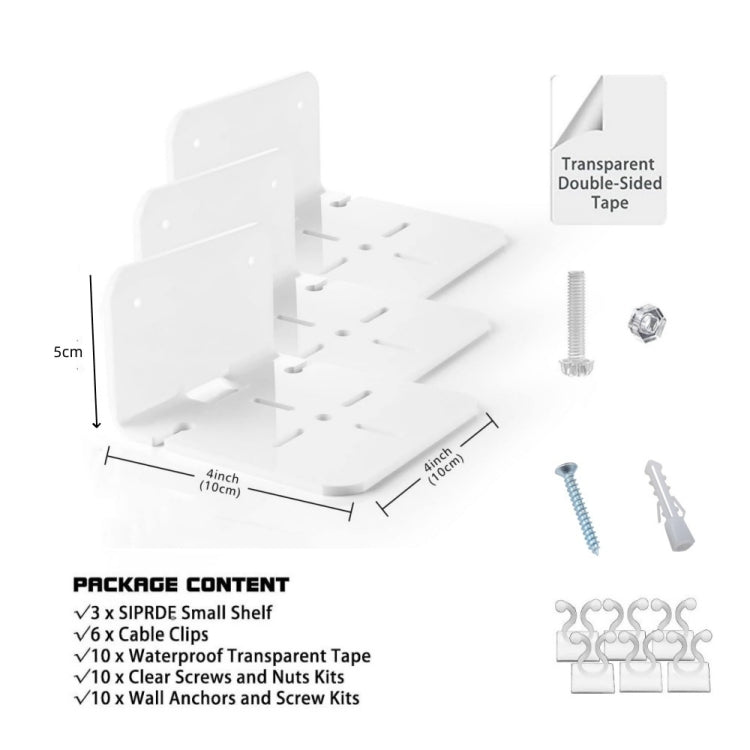 White acrylic small shelf wall-mount with double-sided tape and screws
