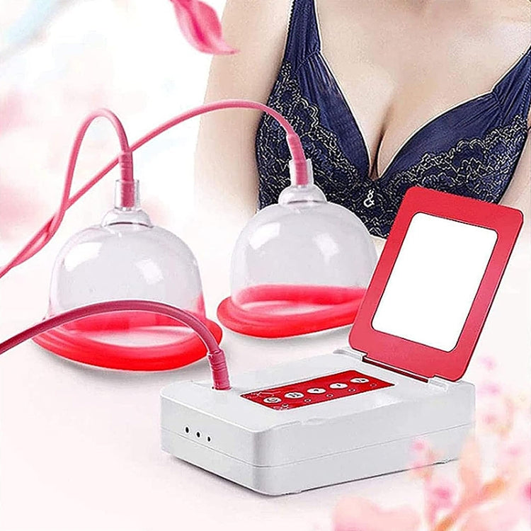 Electric breast massage device with two suction cups, control screen, and base unit