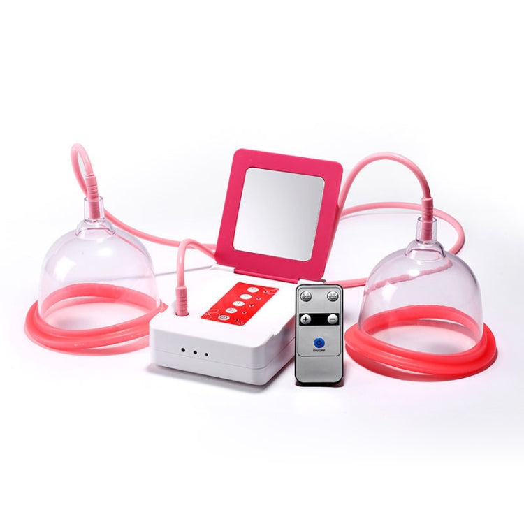 Electric breast massager kit: two suction cups, control screen, base unit, and remote