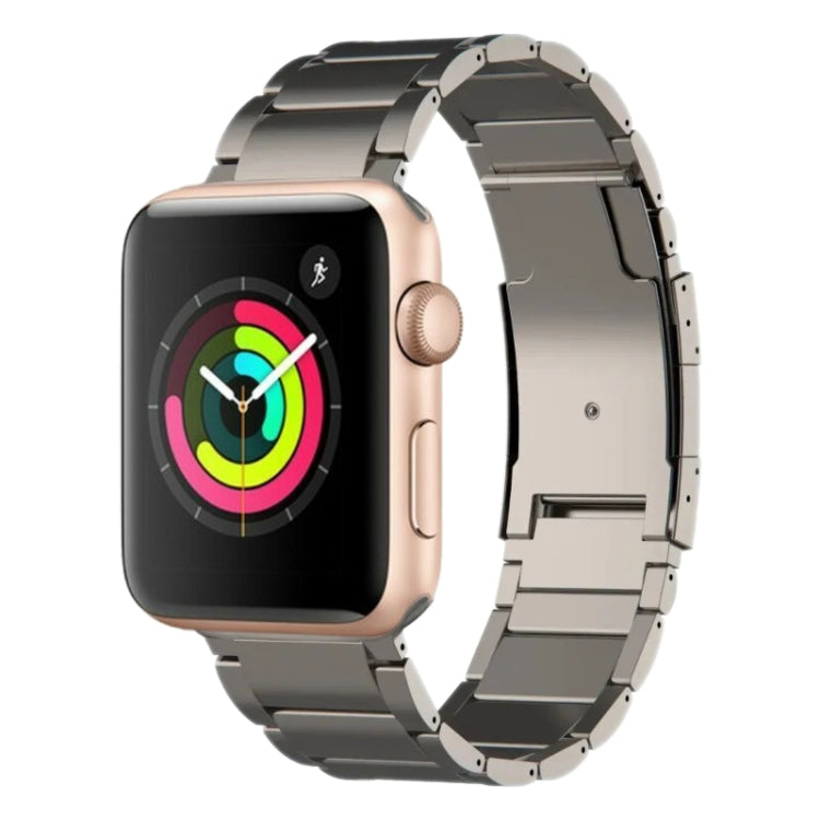 Silver link bracelet watch band with a fold-over clasp, shown on a rose-gold smartwatch.