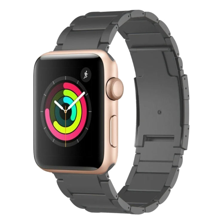 Dark metal bracelet band with segmented links on a smartwatch.