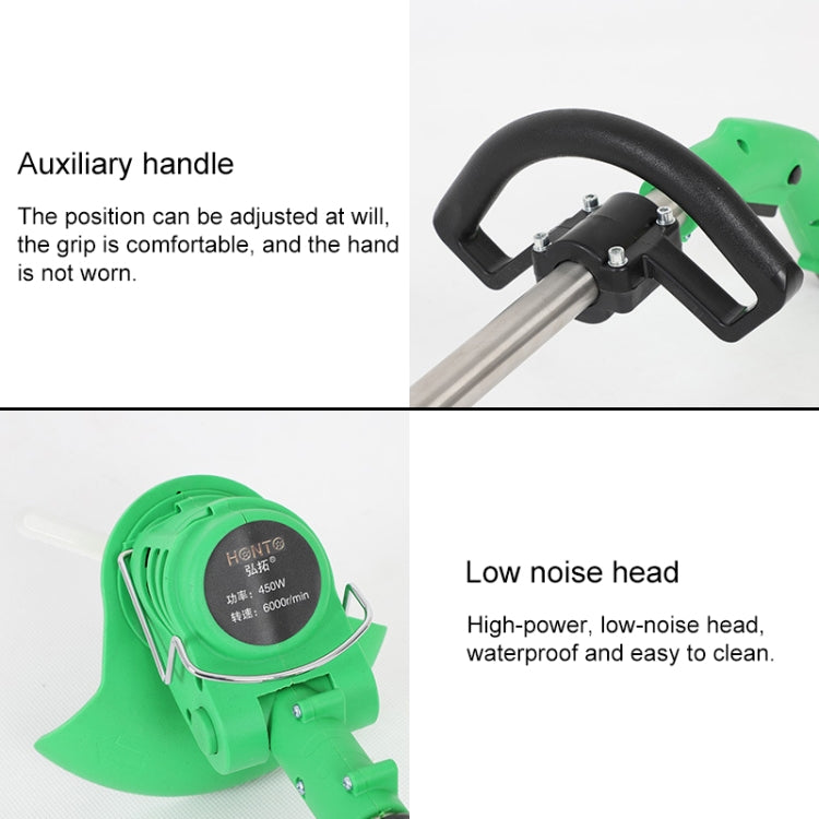 Green portable electric lawn mower weeder with auxiliary handle and low-noise head
