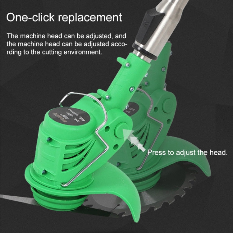 Green electric lawn mower weeder with adjustable head and quick-release lever