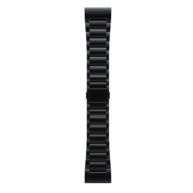 Black metal quick-release watch band with linked three-bead design.