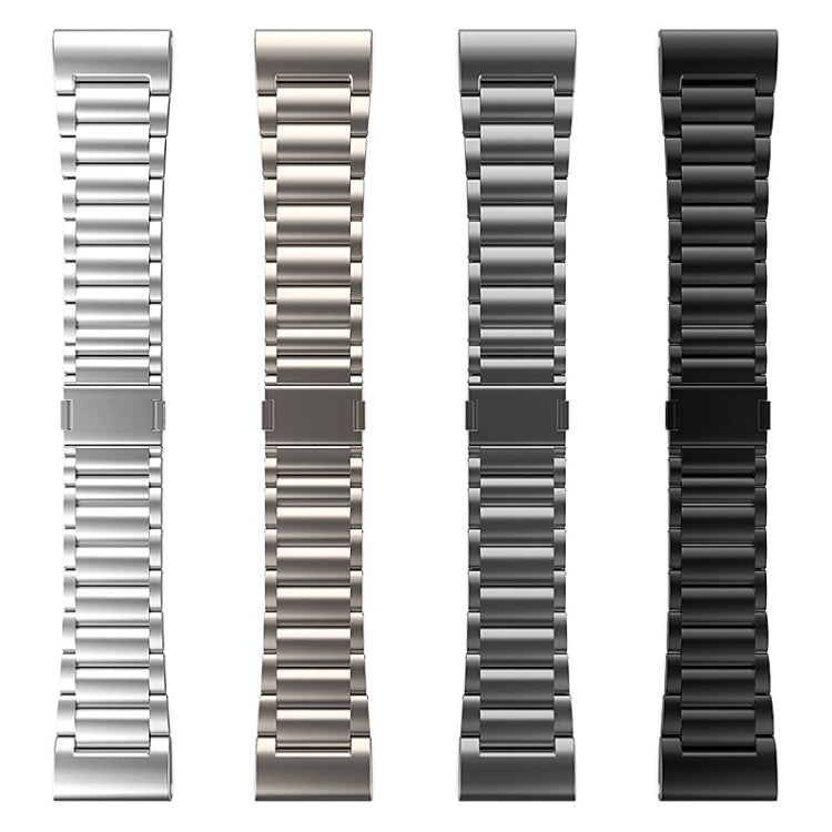 Four metal quick-release watch bands in silver, titanium, gray, and black.