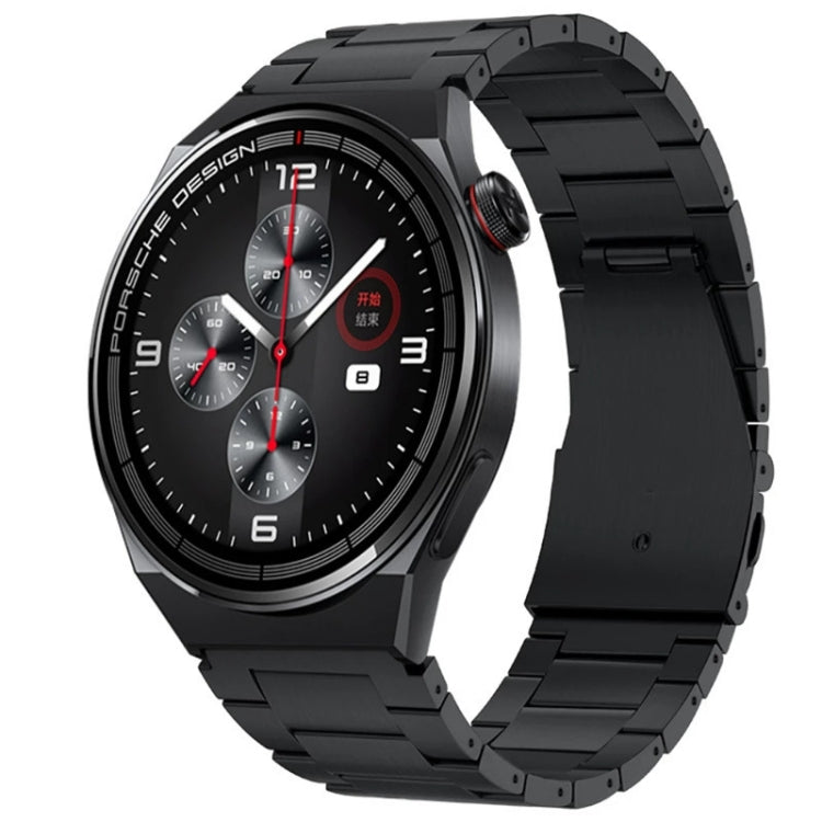 Black metal link watch band fitted to a smartwatch