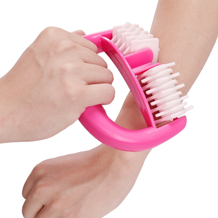 Pink body mini roller massager with white bristle rollers