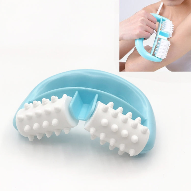 Light blue body mini roller massager with two white spiked roller sections