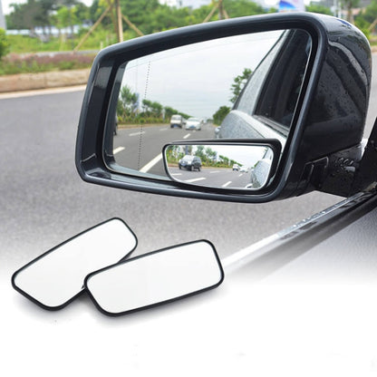 Car auxiliary side mirror with wide-angle lens, black frame, mounted on vehicle door