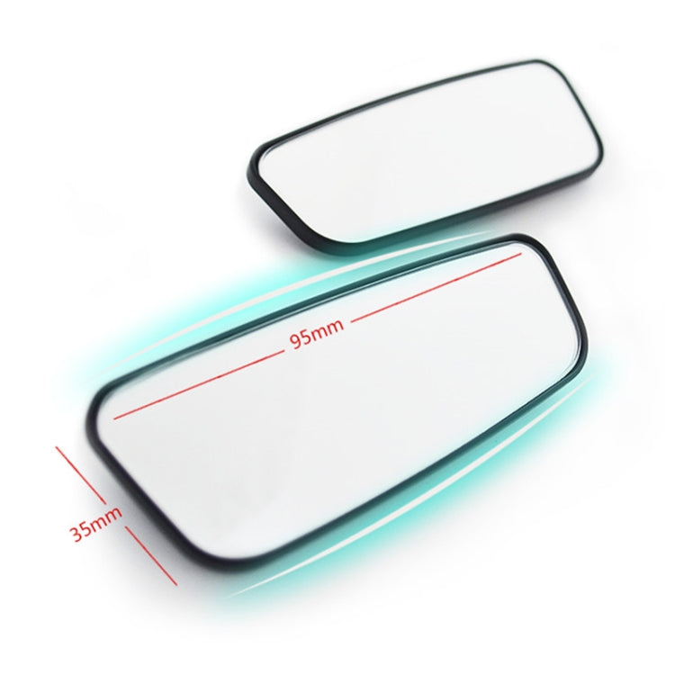 Auxiliary wide-angle blind-spot mirrors with size markings, black frames, clear glass