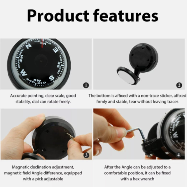 Car compass ball with adjustable base and built-in compass dial