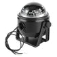 Black illuminated boat compass with cable and side knob, angled view