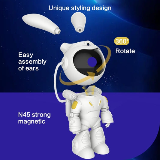White rabbit astronaut projection lamp with 360° rotating head and ear antenna