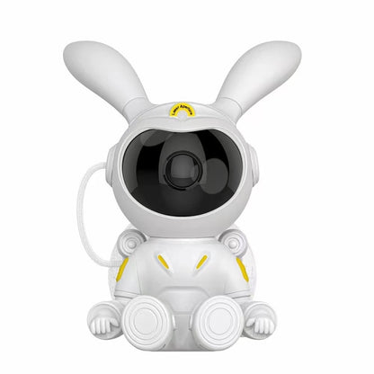 White space rabbit projection lamp with front camera lens and ears, robot-style body