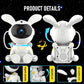 Two white space rabbit projection lamps with speaker grills and detailed robot face designs