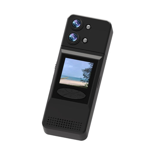 Black outdoor sports video recorder with dual lenses and 1.5-inch LCD screen