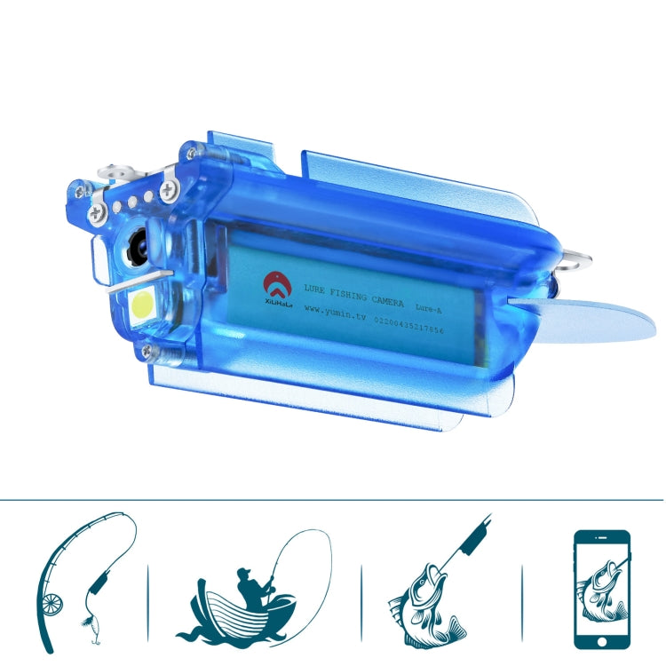Blue clear underwater fishing video camera with front lens and mounting bracket