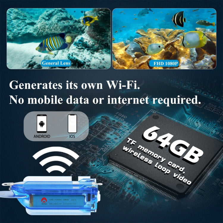 Blue underwater camera with wireless TF 64GB memory card and on-screen feature panels
