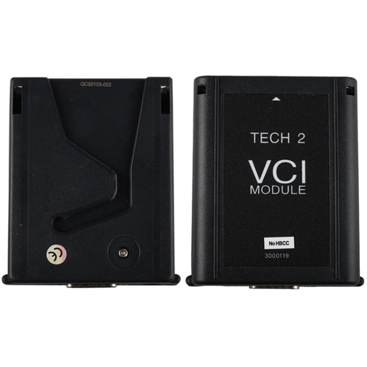 Black Tech 2 VCI module with front label and indicator icon