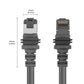 RJ45 Ethernet plug connectors with black strain relief, front and side views