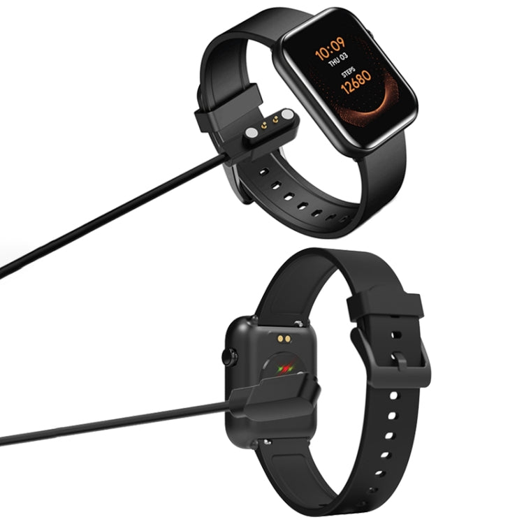 Black magnetic smartwatch charging cable attached to a smartwatch