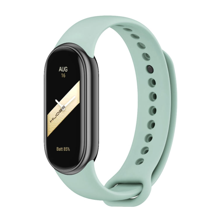 Pale aqua silicone smart band with metal buckle and watch module