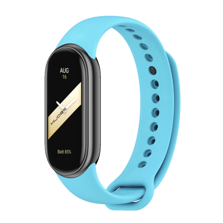 Sky blue silicone smart band with metal buckle and watch module