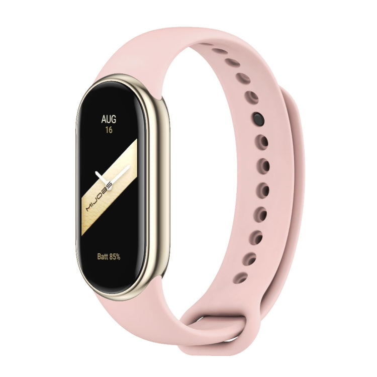 Pale pink silicone smart band with metal buckle and watch module
