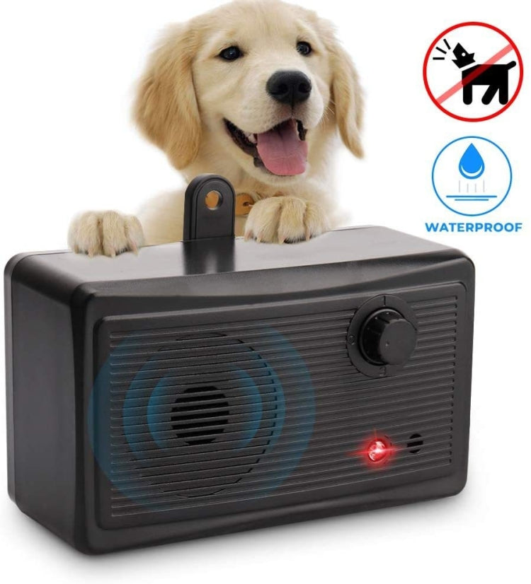 Black ultrasonic bark control dog training device with speaker grille and LED light