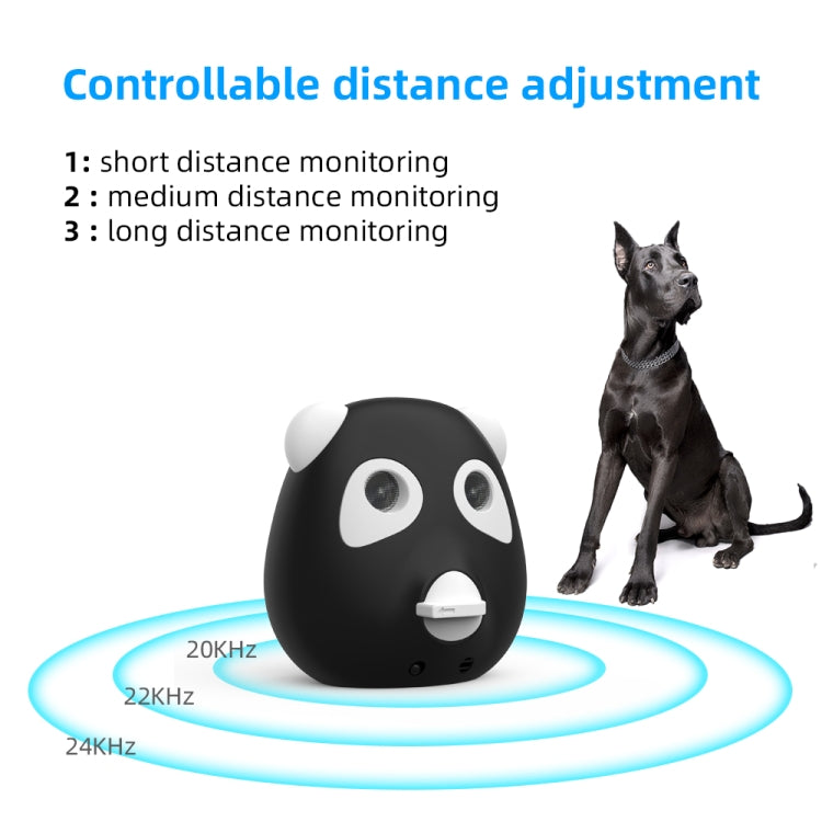 Black ultrasonic dog bark deterrent device with adjustable distance settings