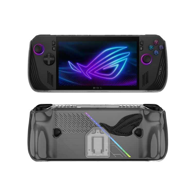 Clear TPU case with purple accents and vent cutouts for ASUS ROG Ally X