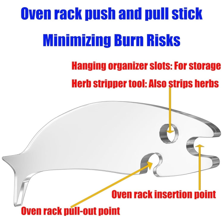 Gray fish-shaped oven rack pull stick with end hook and side grip
