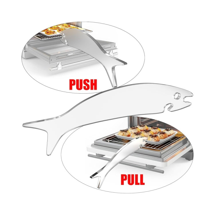 Fish-shaped oven rack push-pull stick in silver, with top and side prongs