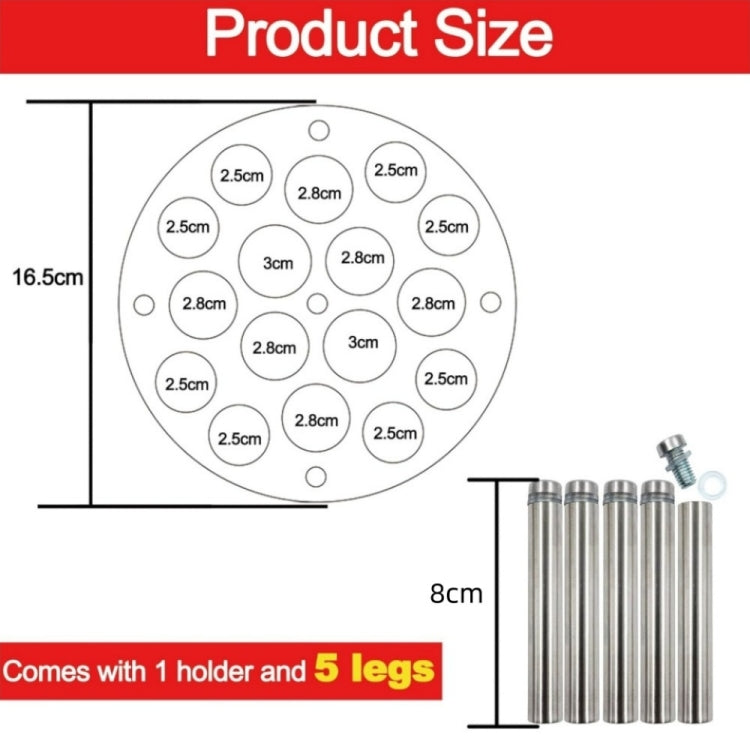 Round chess mold stand size diagram with circular layout and leg measurements