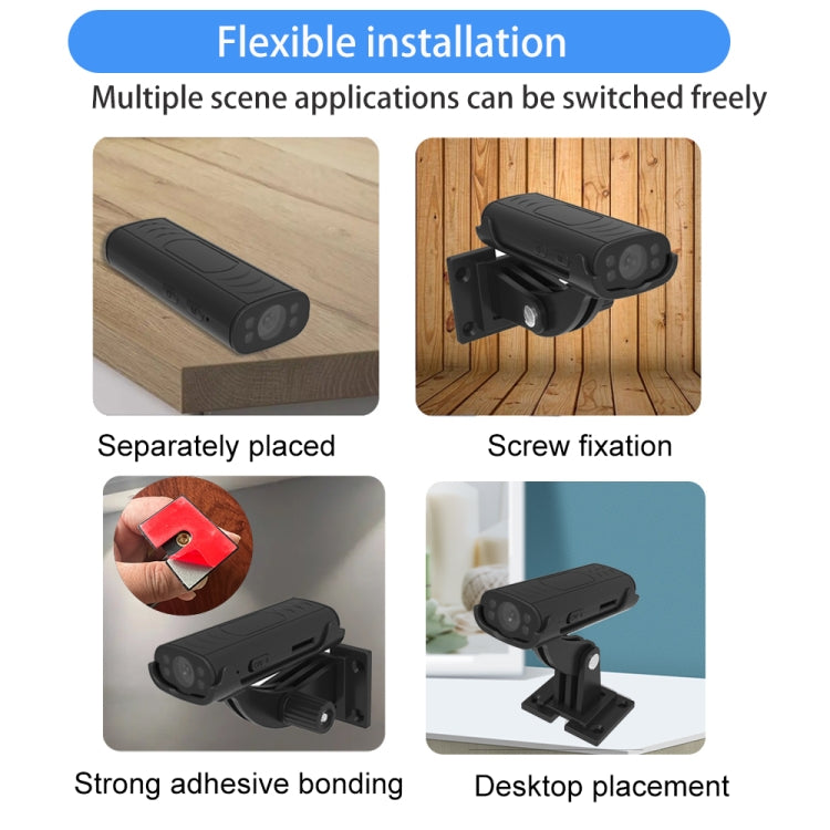 Wireless smart security camera with black body and adjustable wall/desk mount