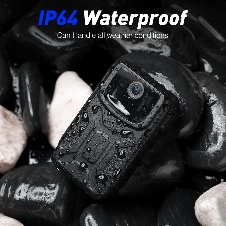 Rugged waterproof wearable mini camera with lens, shown on wet surface, black