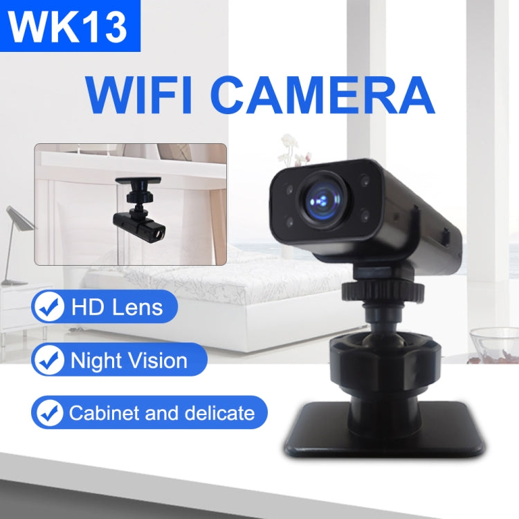 Compact WiFi security camera on a small tabletop stand, front lens visible