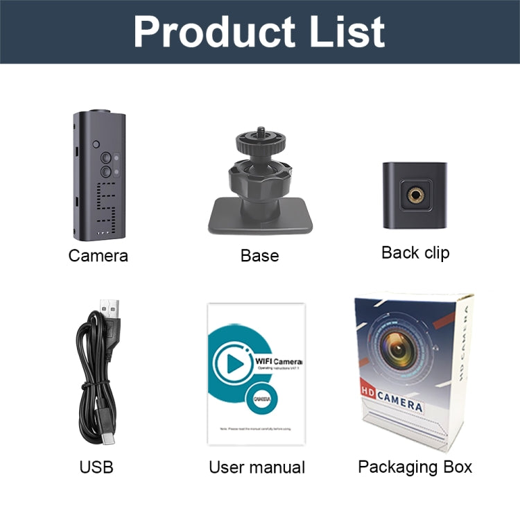 Smart WiFi security camera kit with mount base, back clip, and USB cable